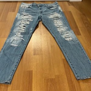 Ripped high rise jeggings , size 12 , blue